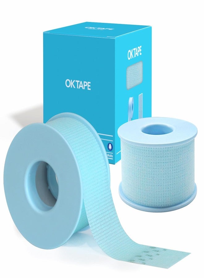 OK TAPE Silicone Medical Tape (2 Rolls) for Sensitive Skin,Waterproof Surgical Tape for Secures Dressings and Gauze,Pain-Free Removal Micropore Tape, First Aid Bandage Tape,1" x 5yd,Blue - Image 1